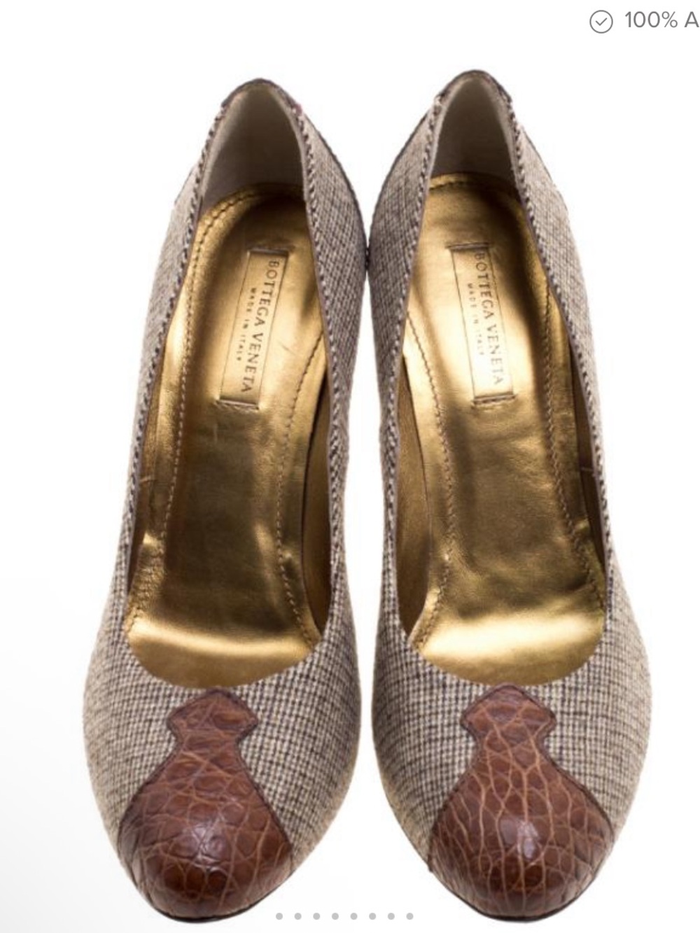 Bottega Veneta Beige Fabric and Croc Leather Almond Toe Pumps Size 39